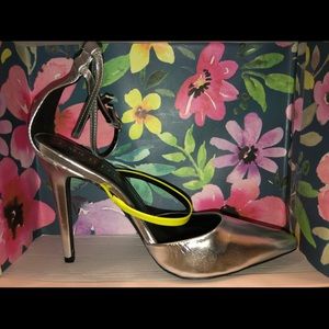 Silver and lime green pumps